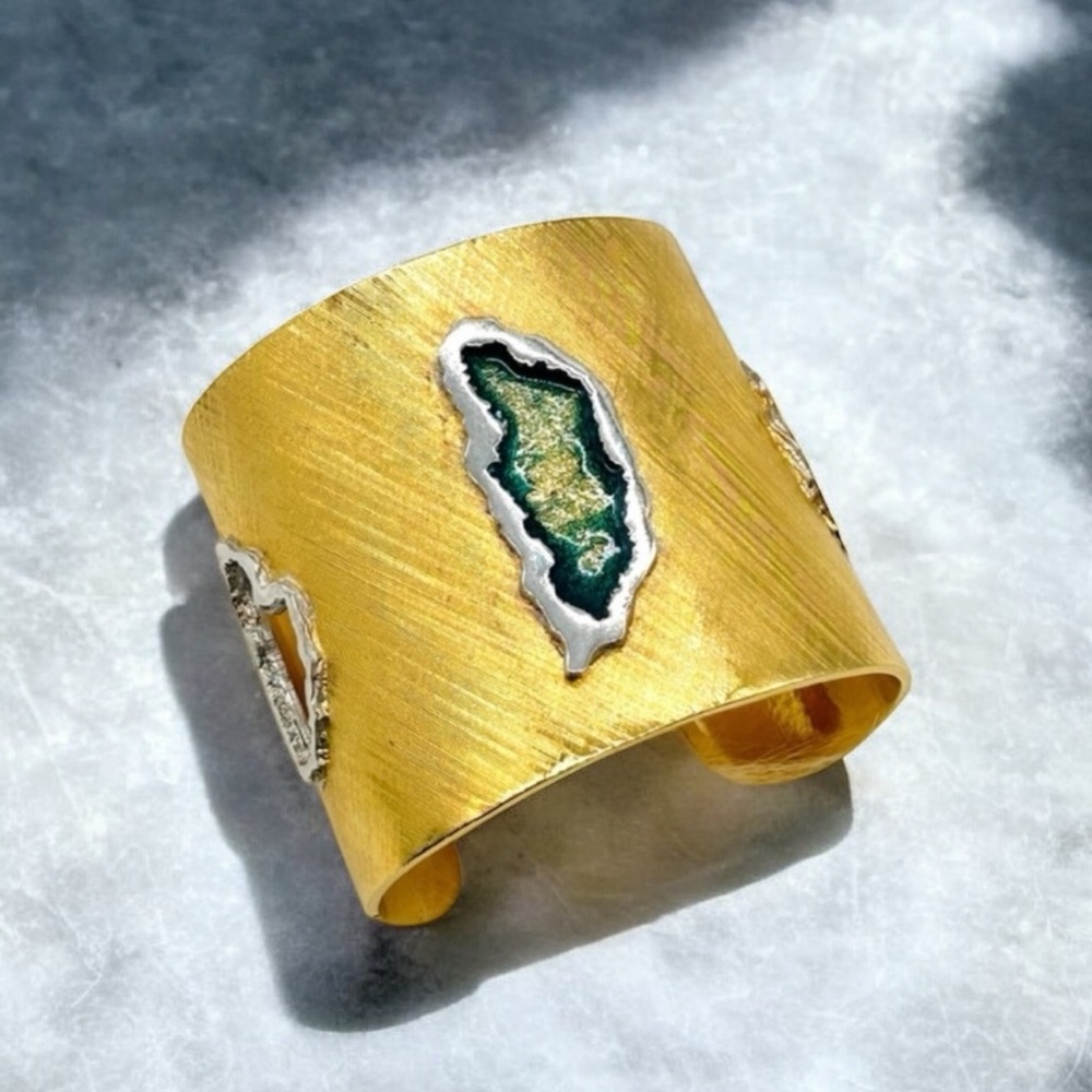 Signed Pade Vavra Two Tone Geode Cuff Gold Statement Bracelet ~ Free People